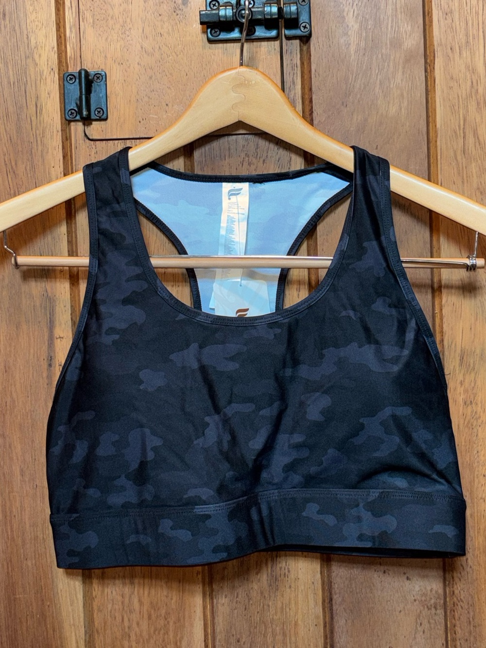 Fabletics Women's Black Camo Racerback Sports Bra